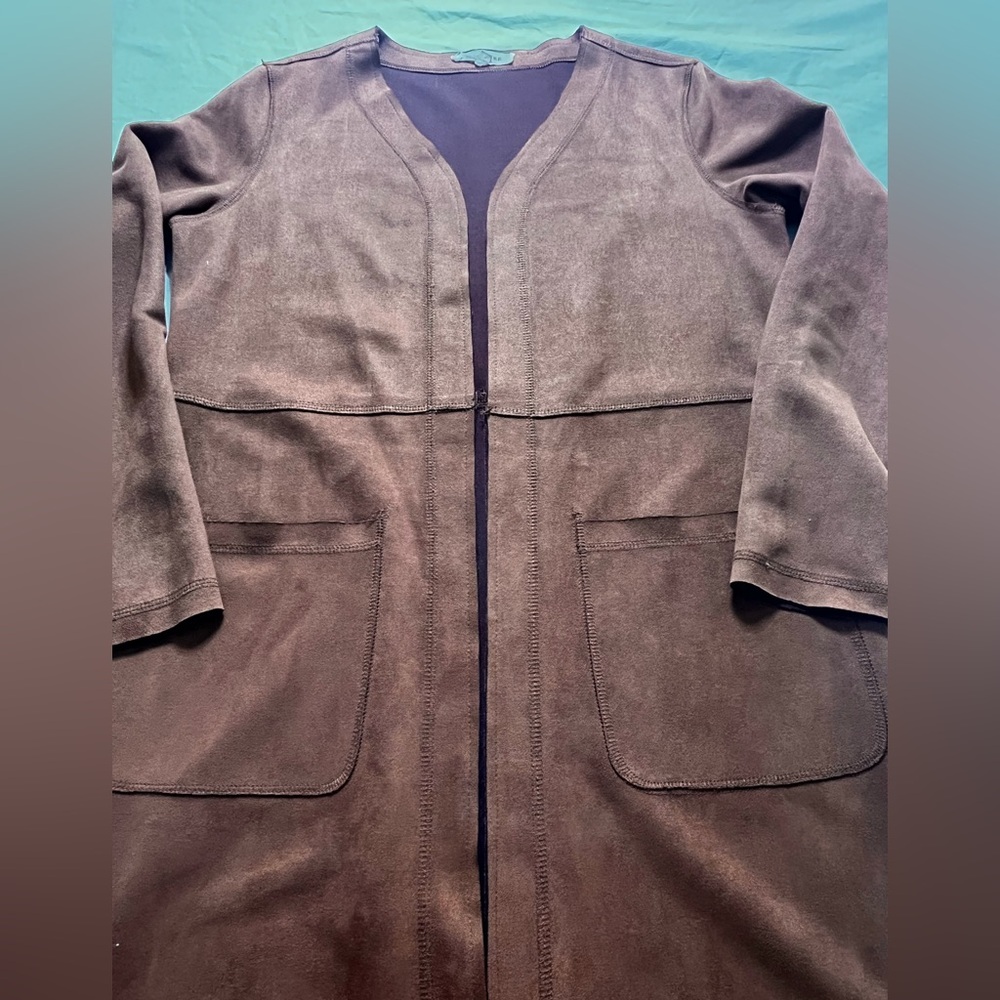 Anthropology Solitaire Faux Suede Brown Women's Open Front Cardigan Small - Picture 4 of 10